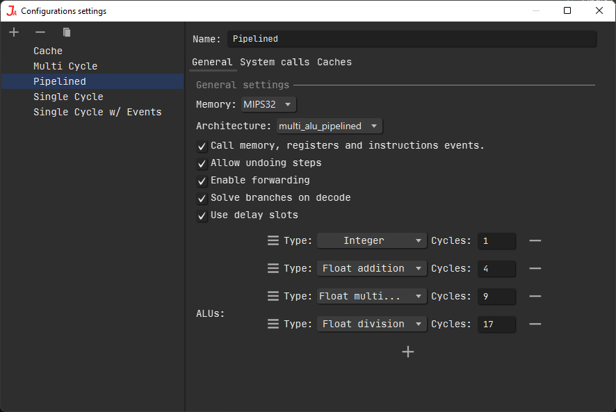 ALU configuration widget