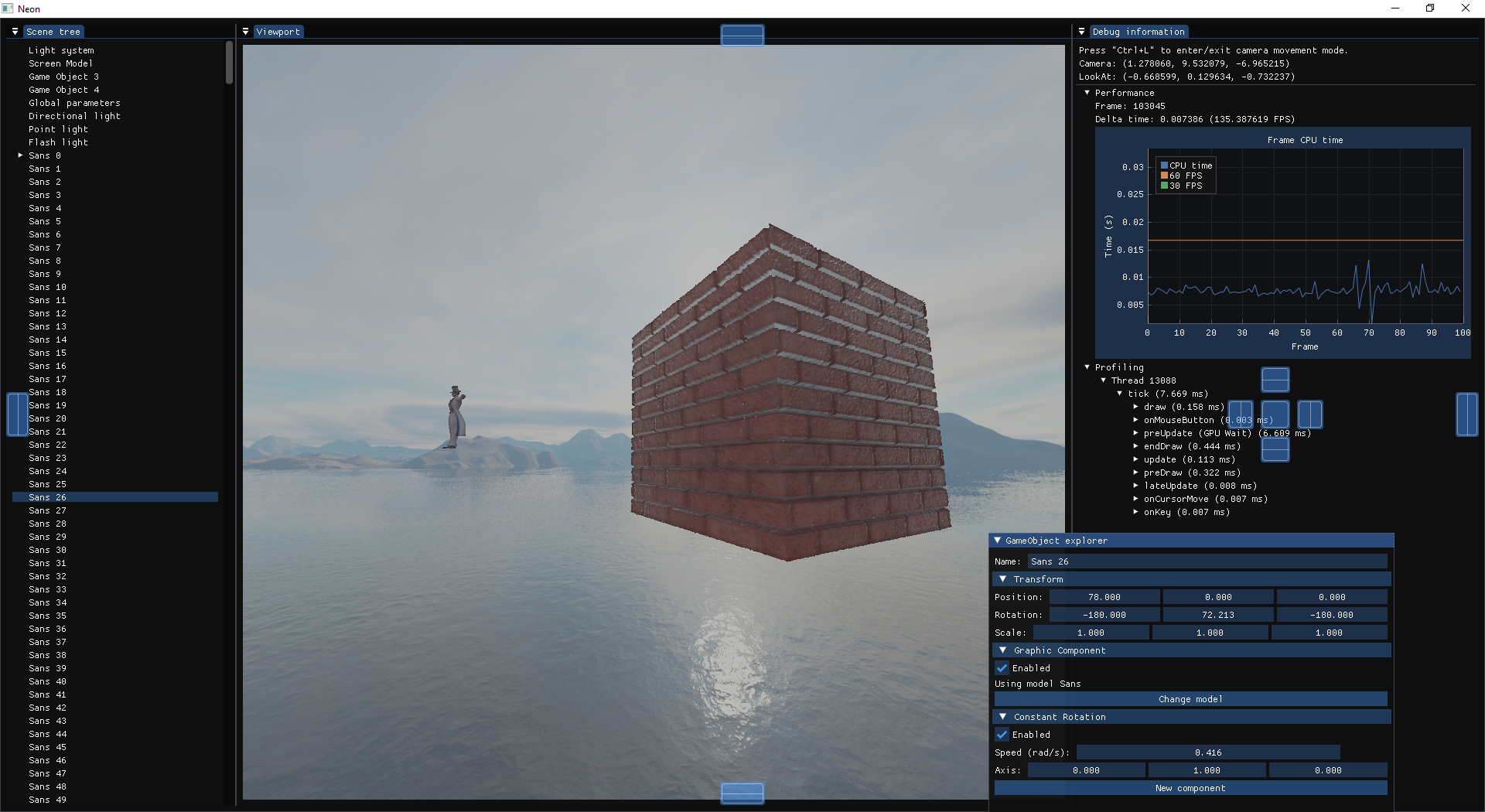 Editor with debug information (profiling, performance graphs, etc.)